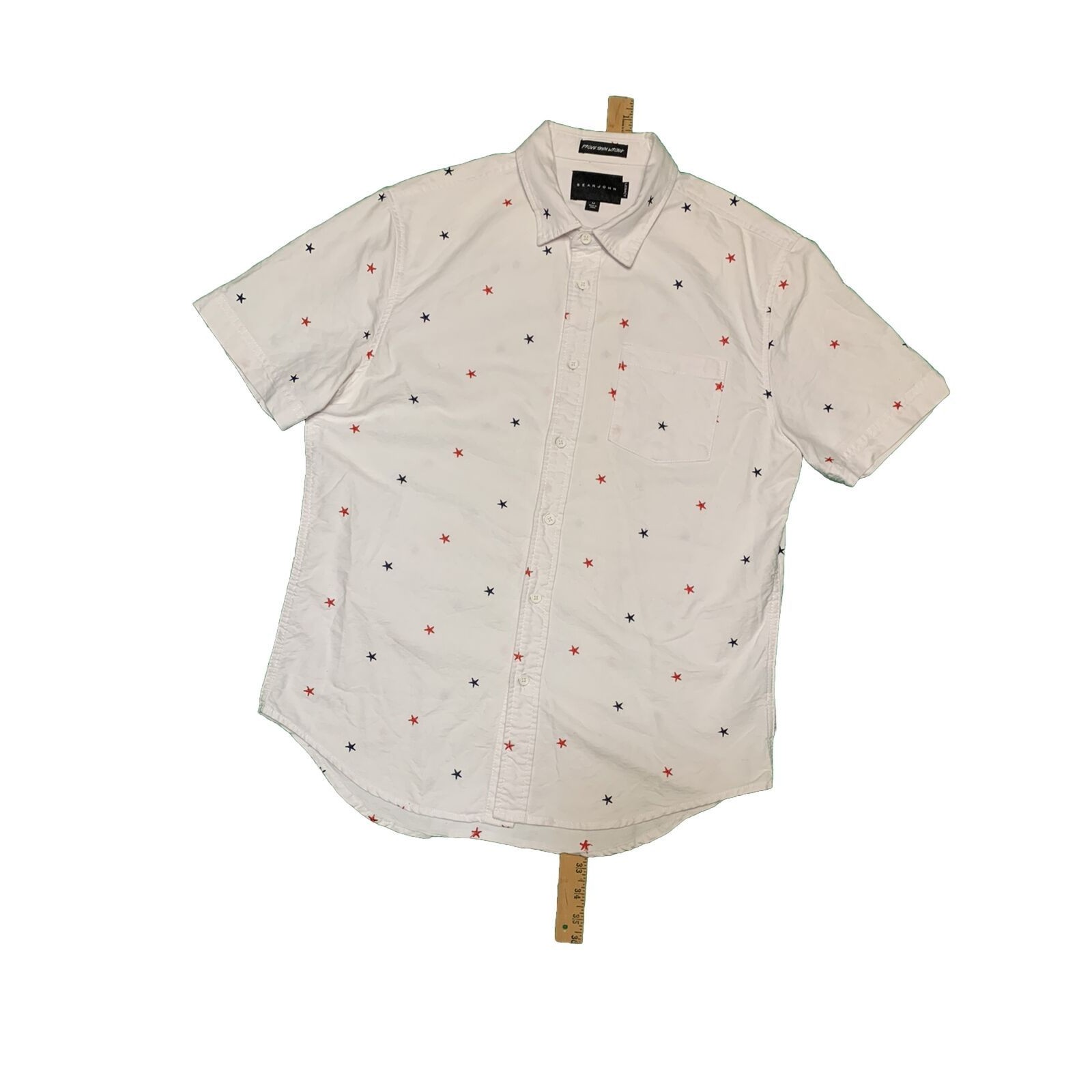 Sean John Legacy Men's Short Sleeve Shirt Size Med Patriotic Embroidered Stars